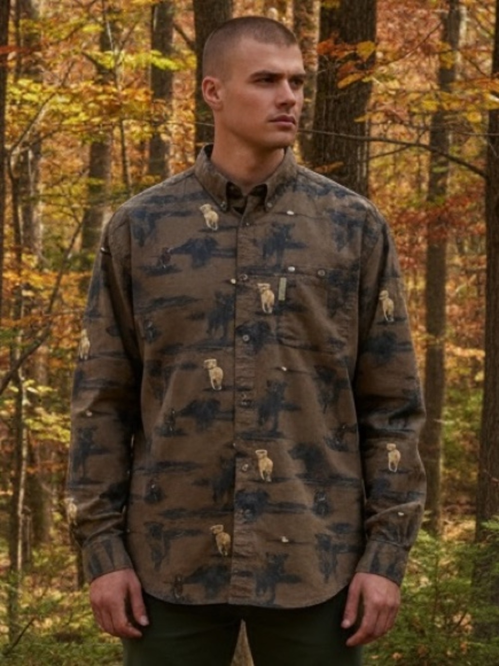 Columbia River Lodge Shirt Mens Dog Print Button Up Long Sleeve‎ Outdoor Size XL